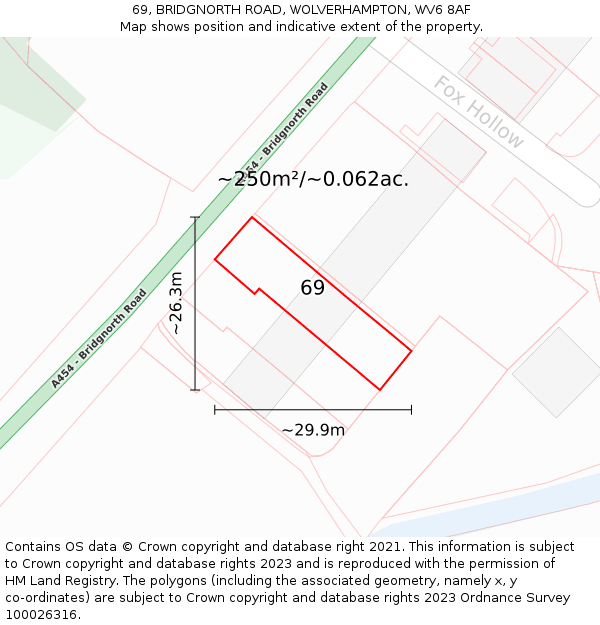 69, BRIDGNORTH ROAD, WOLVERHAMPTON, WV6 8AF: Plot and title map