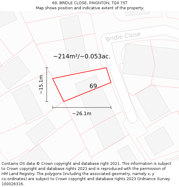 69, BRIDLE CLOSE, PAIGNTON, TQ4 7ST: Plot and title map