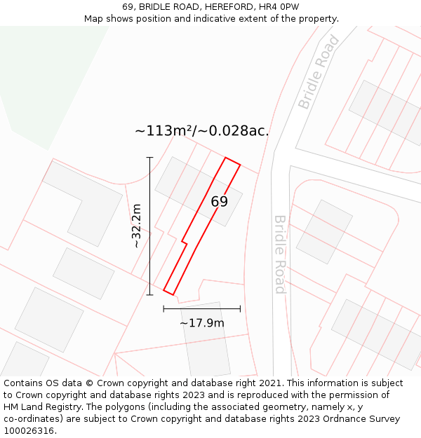 69, BRIDLE ROAD, HEREFORD, HR4 0PW: Plot and title map