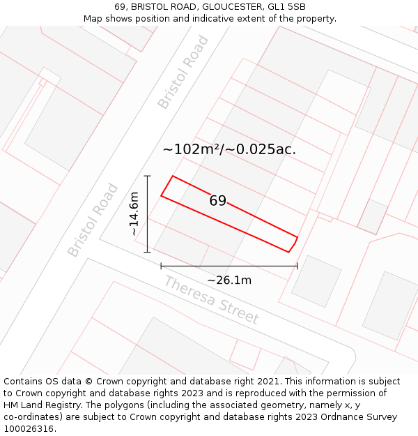 69, BRISTOL ROAD, GLOUCESTER, GL1 5SB: Plot and title map
