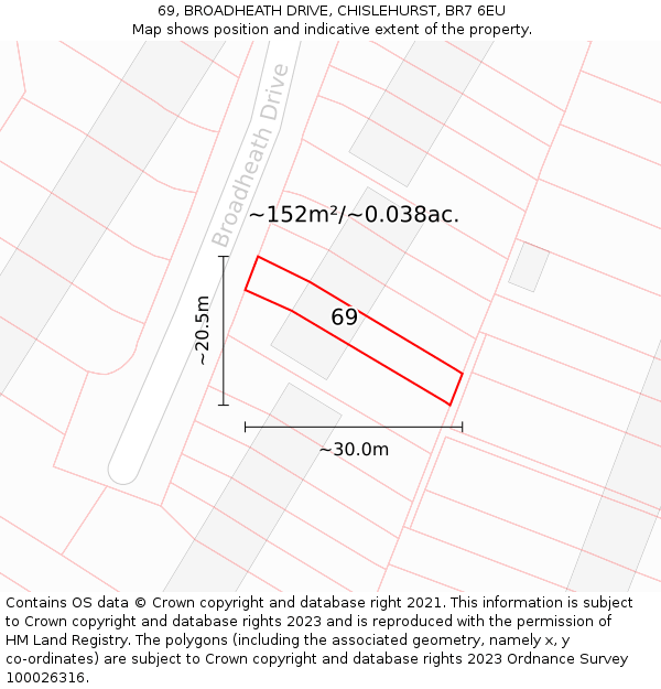 69, BROADHEATH DRIVE, CHISLEHURST, BR7 6EU: Plot and title map