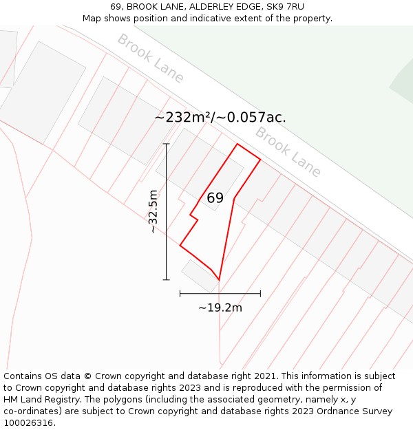69, BROOK LANE, ALDERLEY EDGE, SK9 7RU: Plot and title map