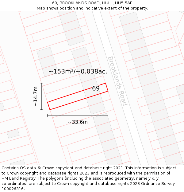 69, BROOKLANDS ROAD, HULL, HU5 5AE: Plot and title map
