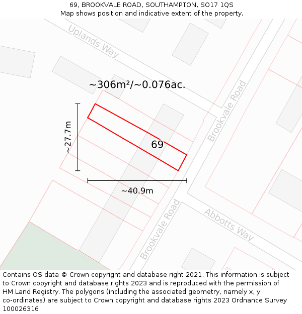 69, BROOKVALE ROAD, SOUTHAMPTON, SO17 1QS: Plot and title map