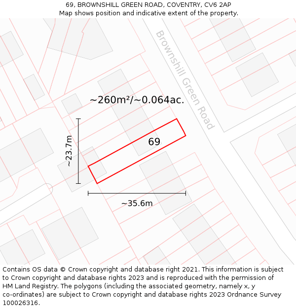 69, BROWNSHILL GREEN ROAD, COVENTRY, CV6 2AP: Plot and title map