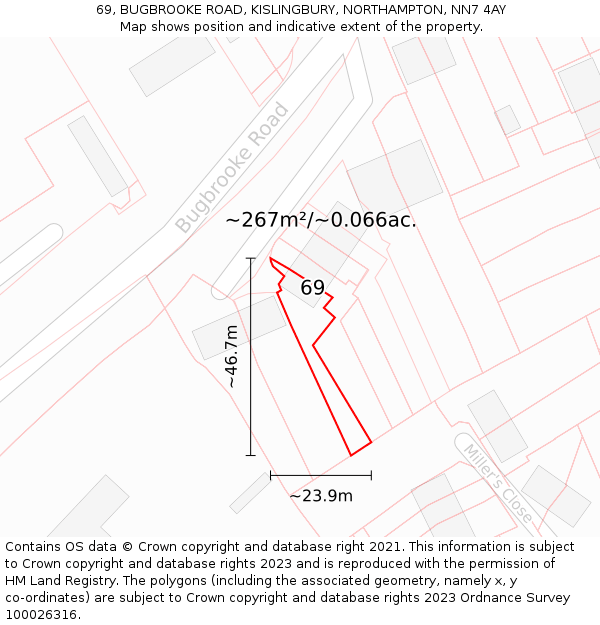 69, BUGBROOKE ROAD, KISLINGBURY, NORTHAMPTON, NN7 4AY: Plot and title map