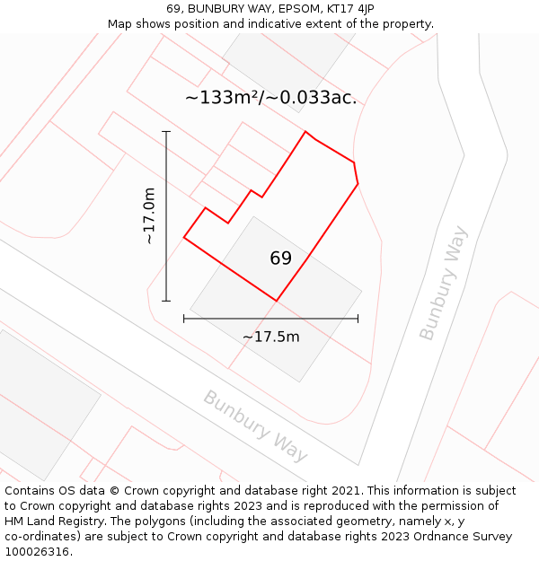 69, BUNBURY WAY, EPSOM, KT17 4JP: Plot and title map