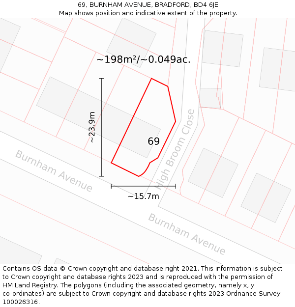 69, BURNHAM AVENUE, BRADFORD, BD4 6JE: Plot and title map