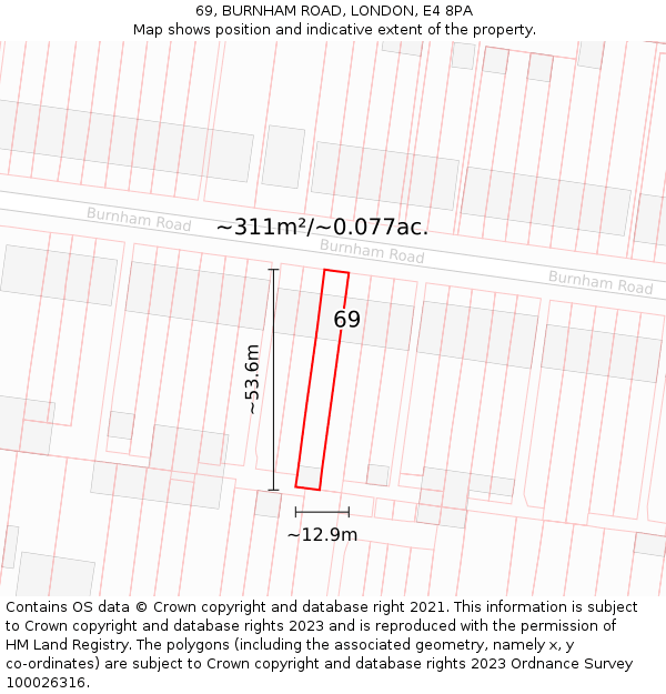 69, BURNHAM ROAD, LONDON, E4 8PA: Plot and title map