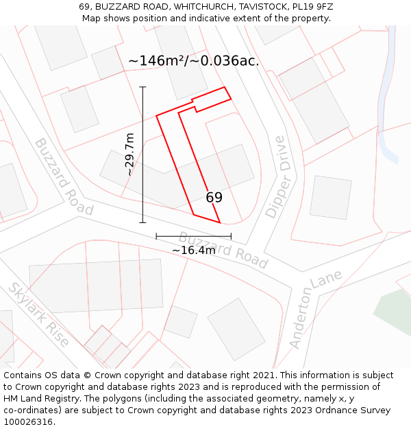 69, BUZZARD ROAD, WHITCHURCH, TAVISTOCK, PL19 9FZ: Plot and title map
