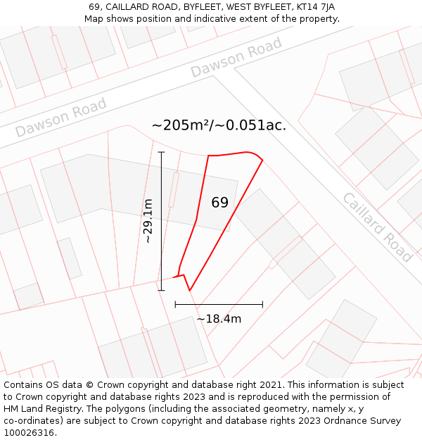 69, CAILLARD ROAD, BYFLEET, WEST BYFLEET, KT14 7JA: Plot and title map