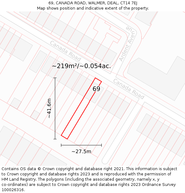69, CANADA ROAD, WALMER, DEAL, CT14 7EJ: Plot and title map