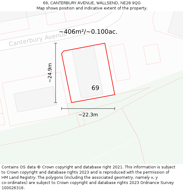 69, CANTERBURY AVENUE, WALLSEND, NE28 9QG: Plot and title map