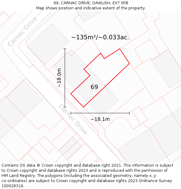 69, CARNAC DRIVE, DAWLISH, EX7 0FB: Plot and title map