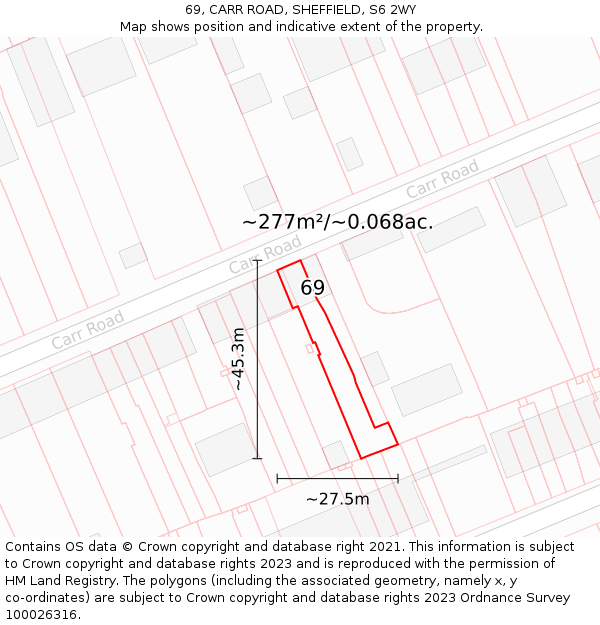 69, CARR ROAD, SHEFFIELD, S6 2WY: Plot and title map
