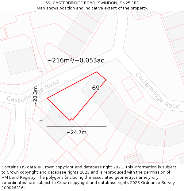 69, CASTERBRIDGE ROAD, SWINDON, SN25 1RD: Plot and title map