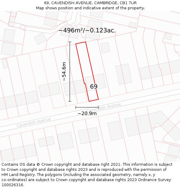 69, CAVENDISH AVENUE, CAMBRIDGE, CB1 7UR: Plot and title map