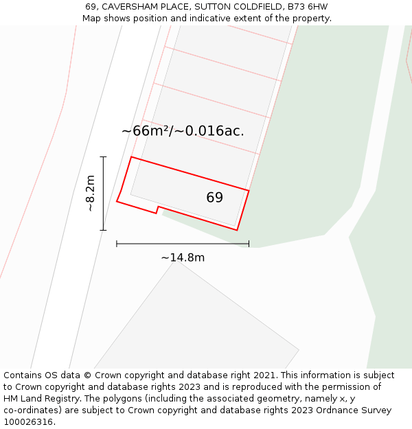 69, CAVERSHAM PLACE, SUTTON COLDFIELD, B73 6HW: Plot and title map