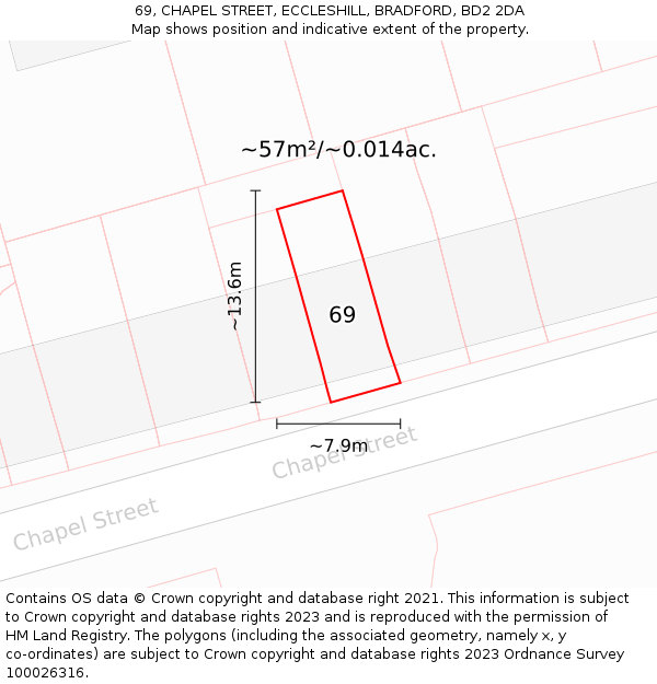 69, CHAPEL STREET, ECCLESHILL, BRADFORD, BD2 2DA: Plot and title map