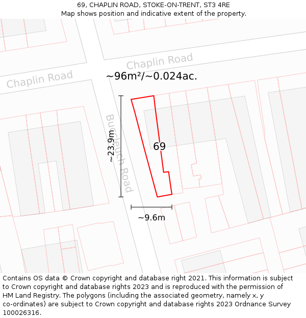 69, CHAPLIN ROAD, STOKE-ON-TRENT, ST3 4RE: Plot and title map