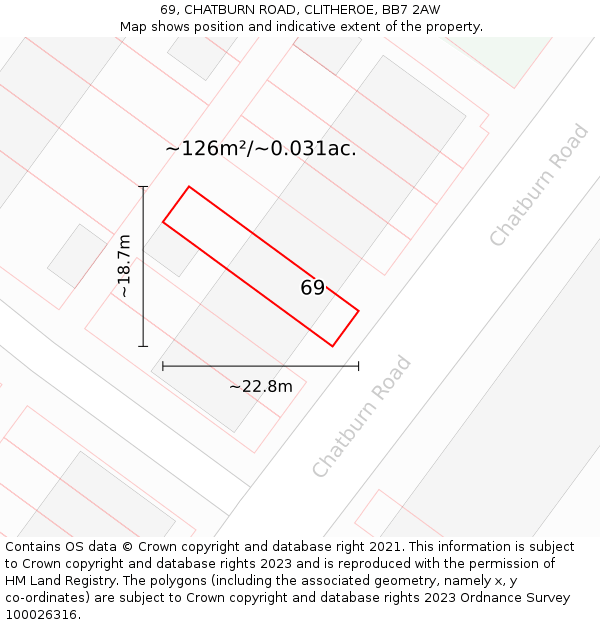 69, CHATBURN ROAD, CLITHEROE, BB7 2AW: Plot and title map