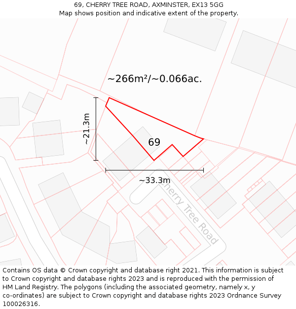 69, CHERRY TREE ROAD, AXMINSTER, EX13 5GG: Plot and title map