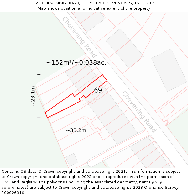 69, CHEVENING ROAD, CHIPSTEAD, SEVENOAKS, TN13 2RZ: Plot and title map