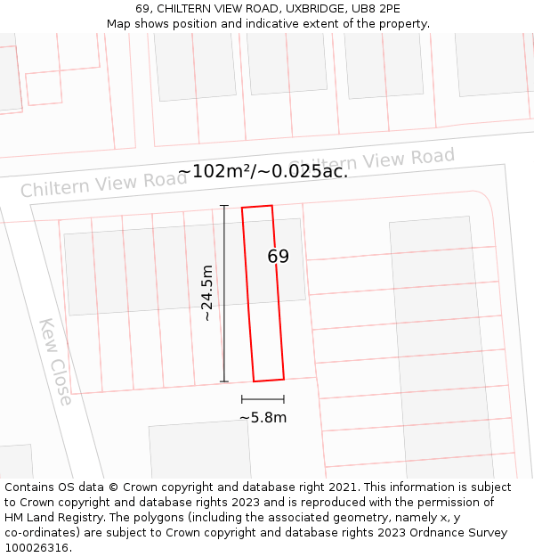 69, CHILTERN VIEW ROAD, UXBRIDGE, UB8 2PE: Plot and title map