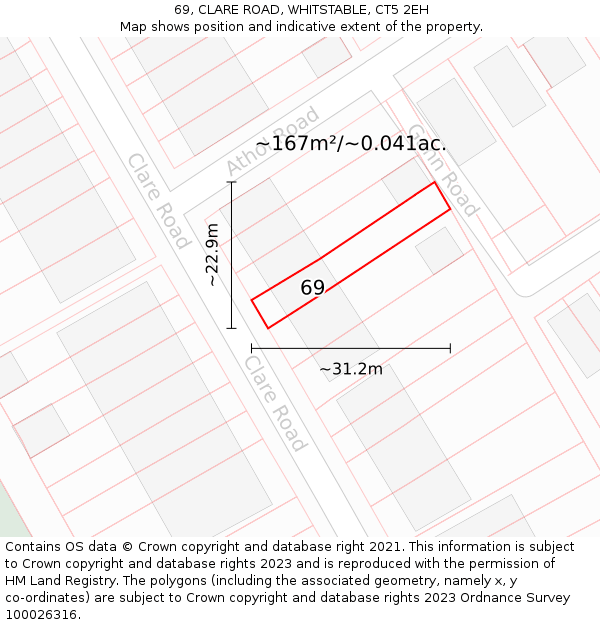 69, CLARE ROAD, WHITSTABLE, CT5 2EH: Plot and title map