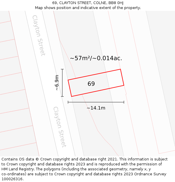 69, CLAYTON STREET, COLNE, BB8 0HJ: Plot and title map