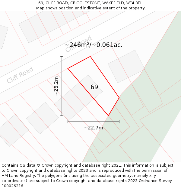 69, CLIFF ROAD, CRIGGLESTONE, WAKEFIELD, WF4 3EH: Plot and title map