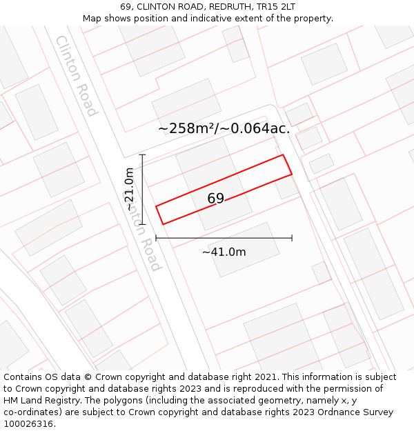69, CLINTON ROAD, REDRUTH, TR15 2LT: Plot and title map