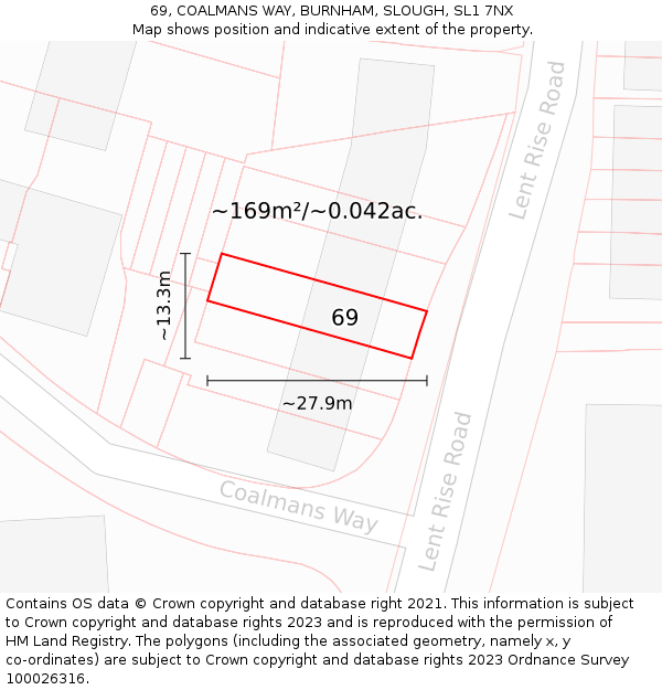 69, COALMANS WAY, BURNHAM, SLOUGH, SL1 7NX: Plot and title map