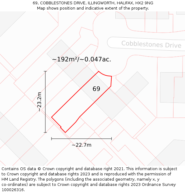 69, COBBLESTONES DRIVE, ILLINGWORTH, HALIFAX, HX2 9NG: Plot and title map