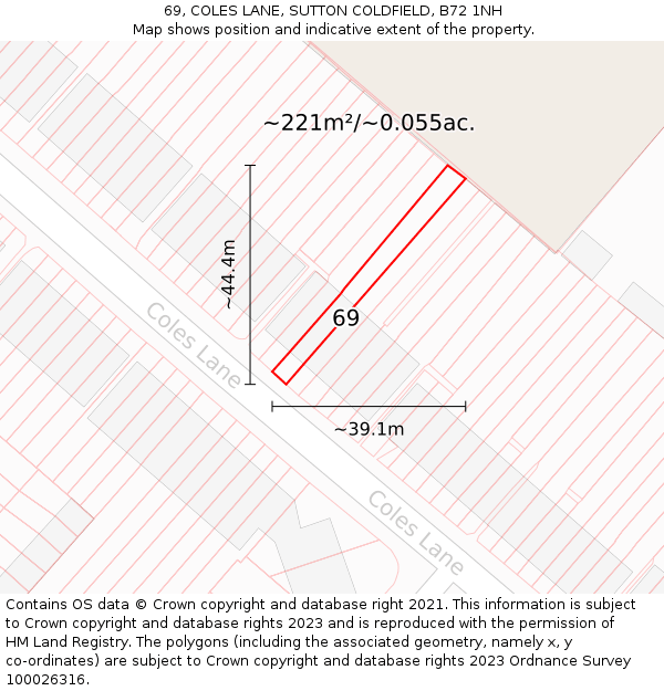 69, COLES LANE, SUTTON COLDFIELD, B72 1NH: Plot and title map