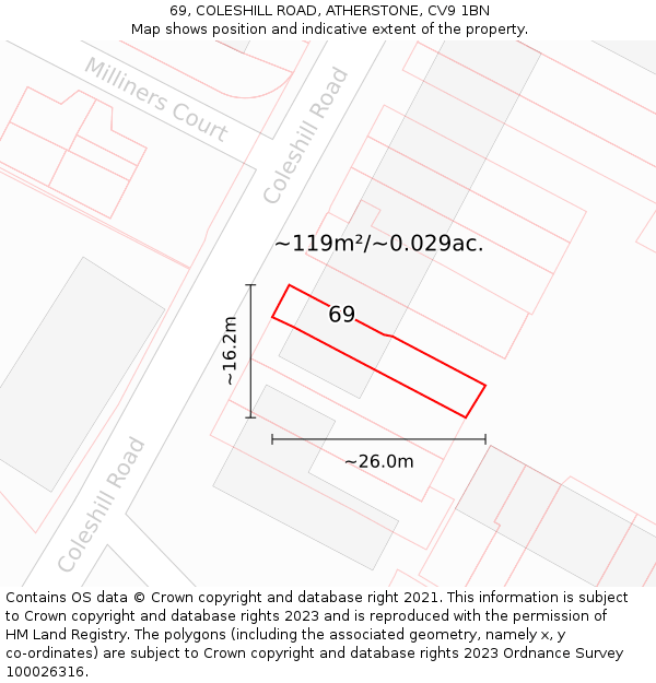 69, COLESHILL ROAD, ATHERSTONE, CV9 1BN: Plot and title map