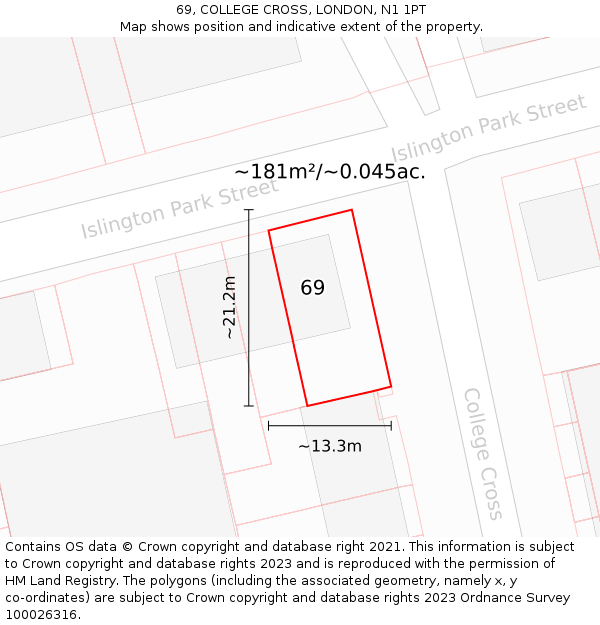 69, COLLEGE CROSS, LONDON, N1 1PT: Plot and title map