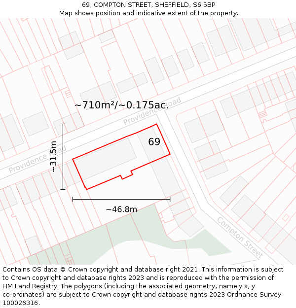 69, COMPTON STREET, SHEFFIELD, S6 5BP: Plot and title map