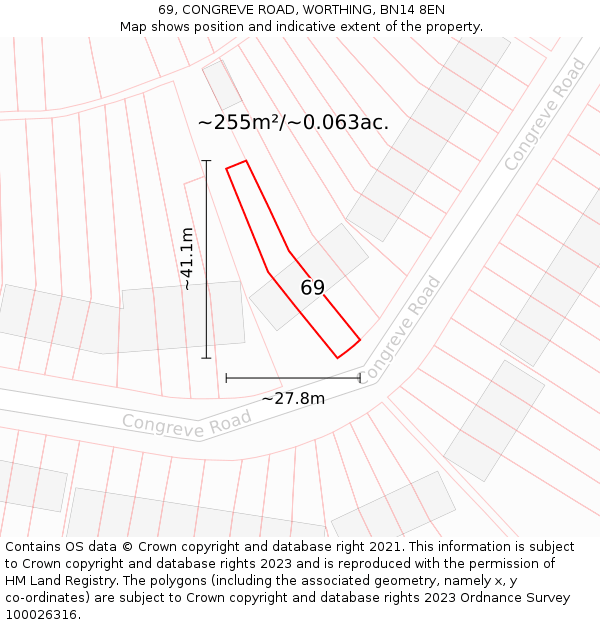 69, CONGREVE ROAD, WORTHING, BN14 8EN: Plot and title map