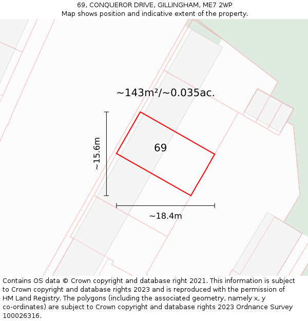 69, CONQUEROR DRIVE, GILLINGHAM, ME7 2WP: Plot and title map
