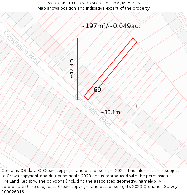69, CONSTITUTION ROAD, CHATHAM, ME5 7DN: Plot and title map