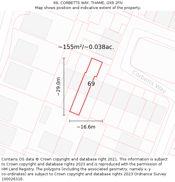 69, CORBETTS WAY, THAME, OX9 2FN: Plot and title map