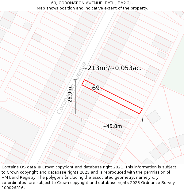 69, CORONATION AVENUE, BATH, BA2 2JU: Plot and title map