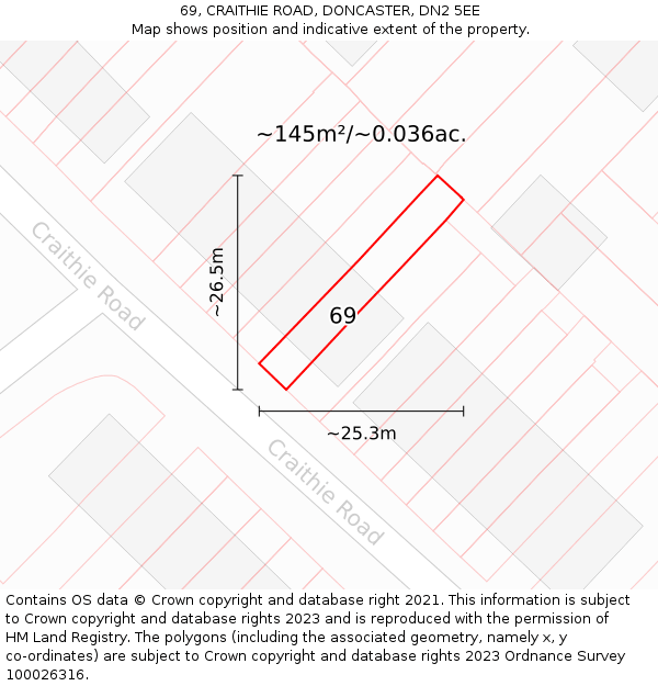 69, CRAITHIE ROAD, DONCASTER, DN2 5EE: Plot and title map