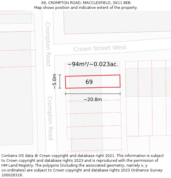 69, CROMPTON ROAD, MACCLESFIELD, SK11 8EB: Plot and title map