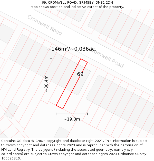 69, CROMWELL ROAD, GRIMSBY, DN31 2DN: Plot and title map
