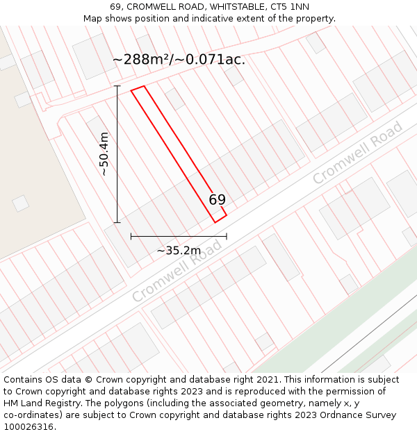 69, CROMWELL ROAD, WHITSTABLE, CT5 1NN: Plot and title map