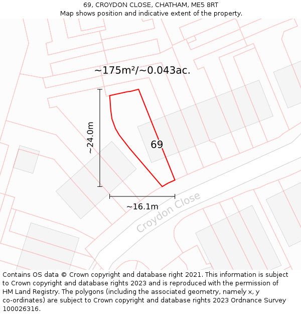 69, CROYDON CLOSE, CHATHAM, ME5 8RT: Plot and title map