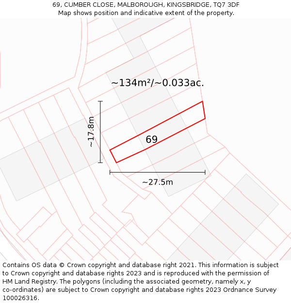 69, CUMBER CLOSE, MALBOROUGH, KINGSBRIDGE, TQ7 3DF: Plot and title map
