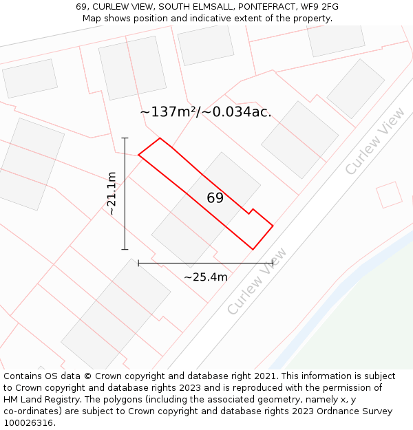 69, CURLEW VIEW, SOUTH ELMSALL, PONTEFRACT, WF9 2FG: Plot and title map
